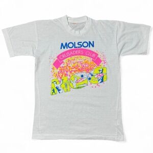 Vintage 80s Molson Canadian Crusaders Club Neon Graphic Retro T-shirt  18x25 Med